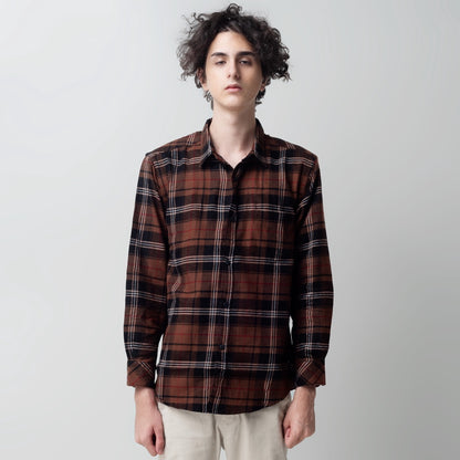 Benhill Kemeja Pria Flannel Lengan Panjang  Kotak Coklat 28184-11533