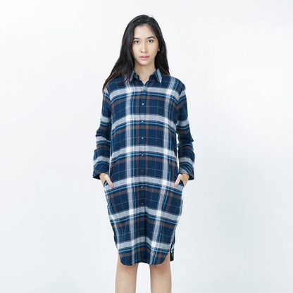 Benhill Kemeja Tunik Flannel Wanita Kotak  Biru 291-11335