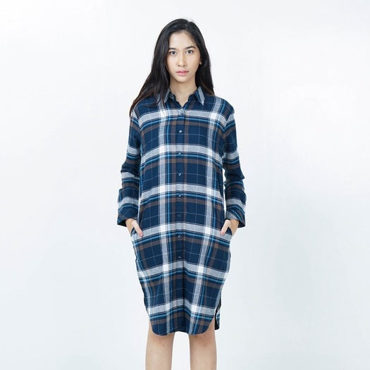Benhill Kemeja Tunik Flannel Wanita Kotak  Biru 291-11335