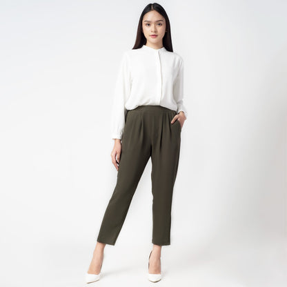 Celana Panjang Wanita Tapered Pinggang Karet Olive 256-39580