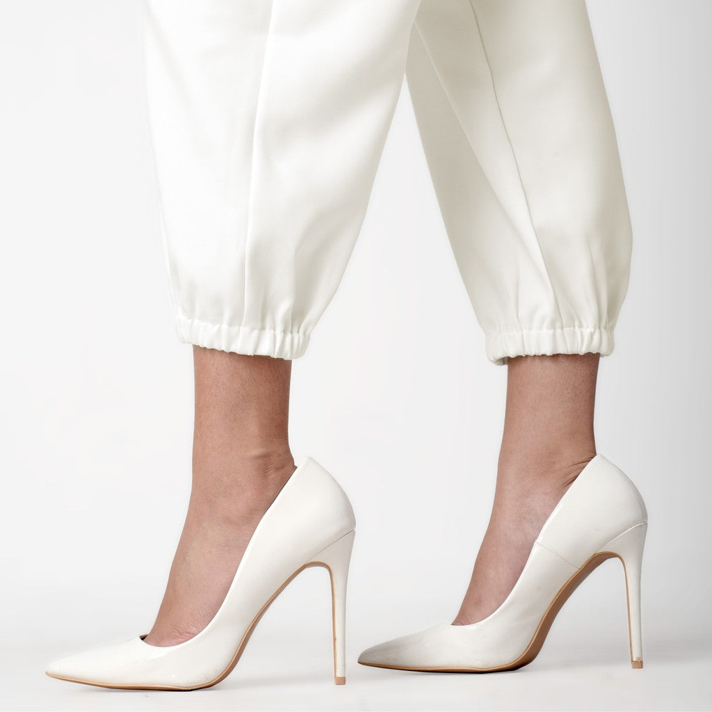 Benhill Celana " Eunji"  Bahan Wanita High Waist Jogger Pant Pinggang Karet  Off  White 220A-39175