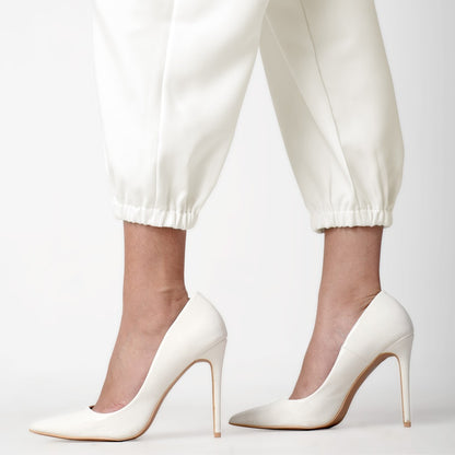 Benhill Celana " Eunji"  Bahan Wanita High Waist Jogger Pant Pinggang Karet  Off  White 220A-39175