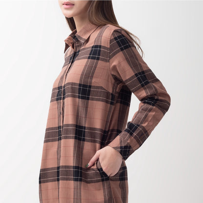 Benhill Kemeja Tunik Flannel Wanita Kotak Coklat 296-11535