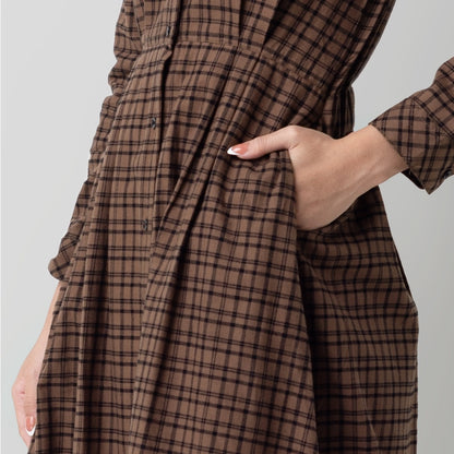 Benhill Gamis Wanita Flannel Lengan Panjang Kotak Coklat 1155-11530