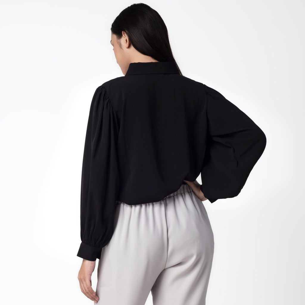 Benhill Kemeja Wanita " Seori" Tops Lengan Panjang Puff Black 251-39279