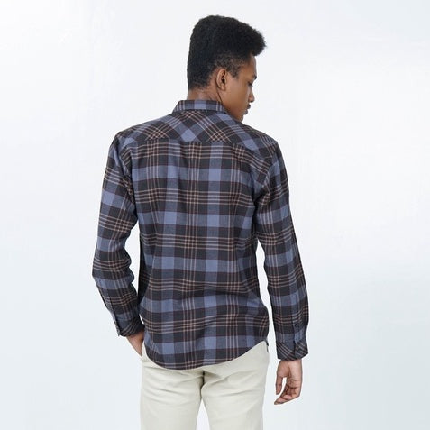Benhill Kemeja Pria Flannel Lengan Panjang Kotak  Abu 53-11633