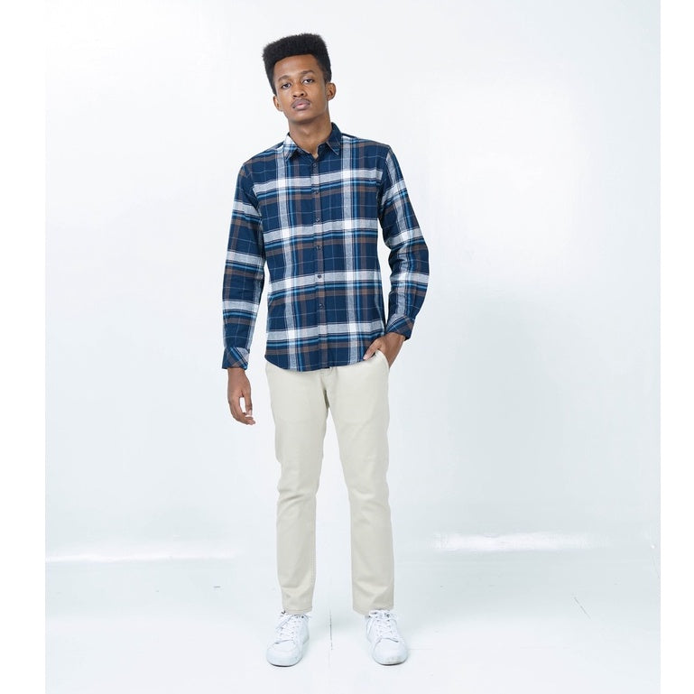 Benhill Kemeja Pria Flannel Lengan Panjang  Kotak Biru 41-11333