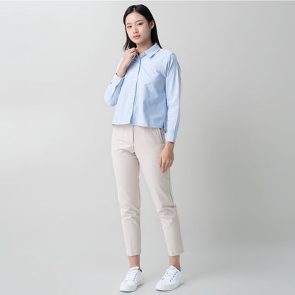 Benhill Kemeja Crop Top Wanita Polos Lengan Panjang Blue 879-13384