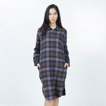 Benhill Kemeja Tunik Flannel Wanita Kotak  Abu 726-11635