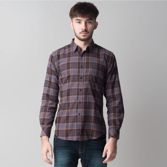 Benhill Kemeja Pria Flannel Lengan Panjang  Kotak Abu 28032-11633