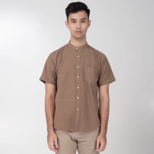 Benhill Kemeja Koko Pria Linen Polos Lengan Pendek Coffe Brown 28064-16510