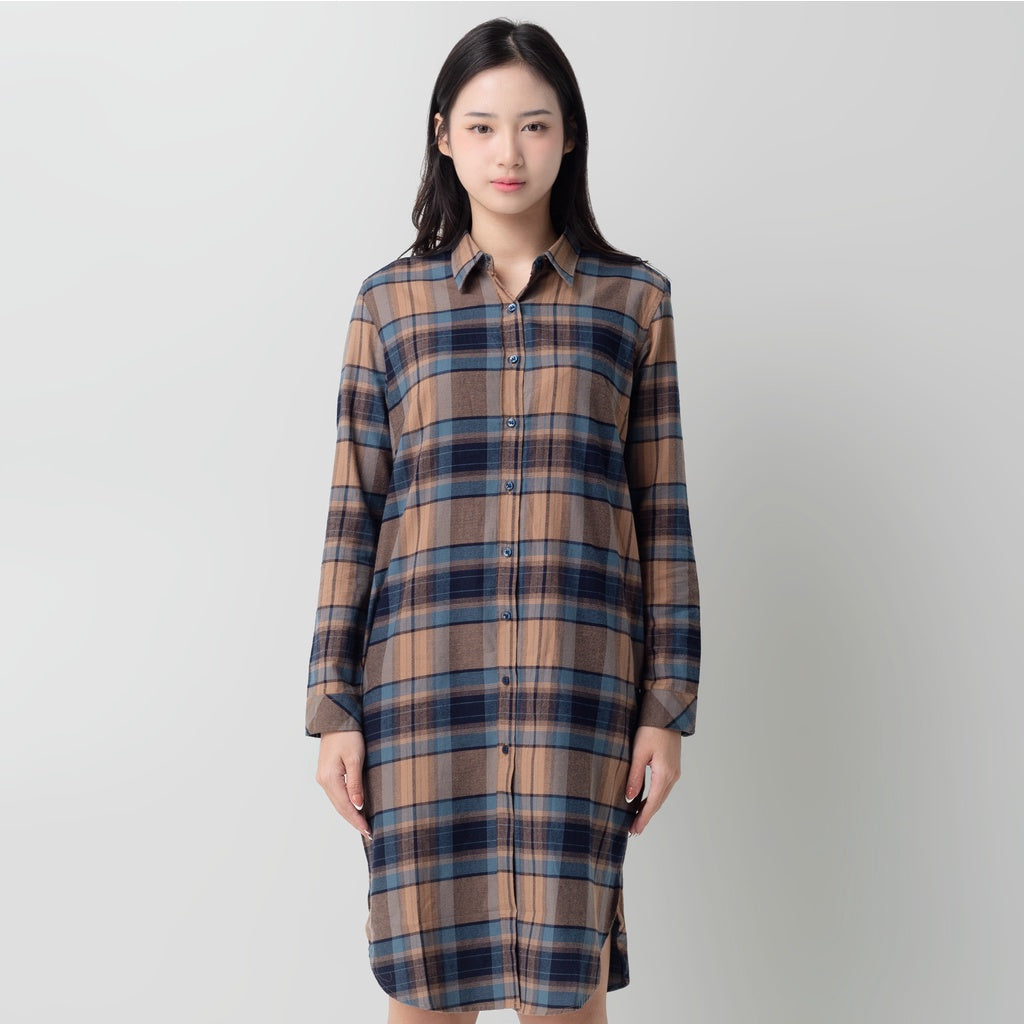 Benhill Kemeja Tunik Flannel Wanita Kotak  Biru 0745-11335