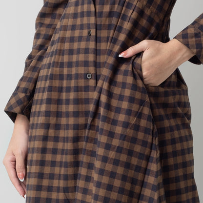 Benhill Gamis Wanita Flannel Lengan Panjang Kotak Coklat 0741-11530
