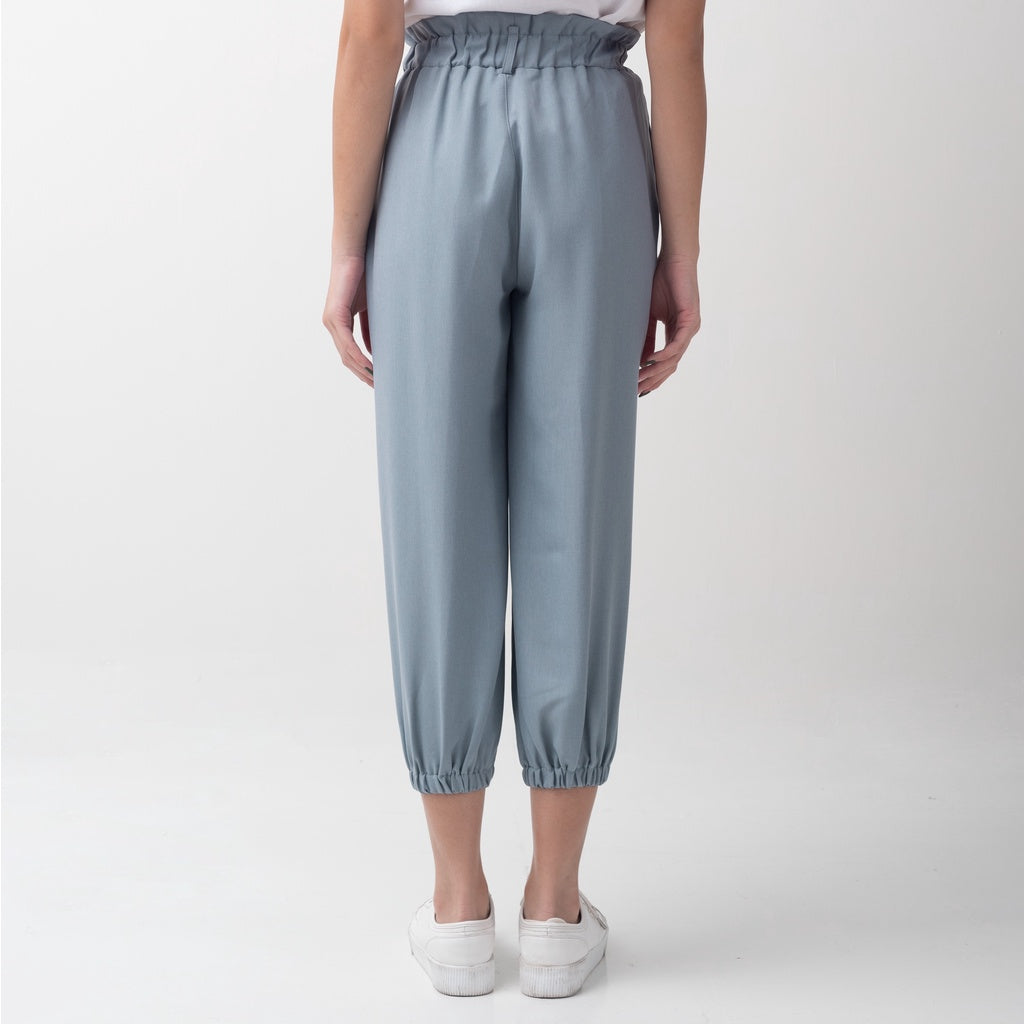 Benhill Celana " Eunji" Bahan Wanita High Waist Jogger Pant Pinggang Karet Dusty Blue 236-39375
