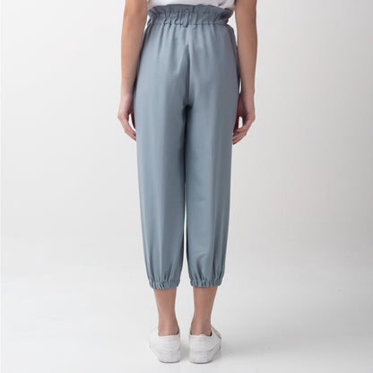 Benhill Celana " Eunji" Bahan Wanita High Waist Jogger Pant Pinggang Karet Dusty Blue 236-39375