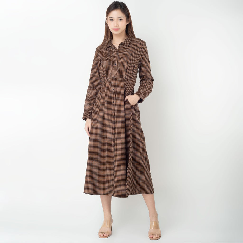 Benhill Gamis Wanita  Flannel Lengan Panjang Kotak Coklat 0688-11530