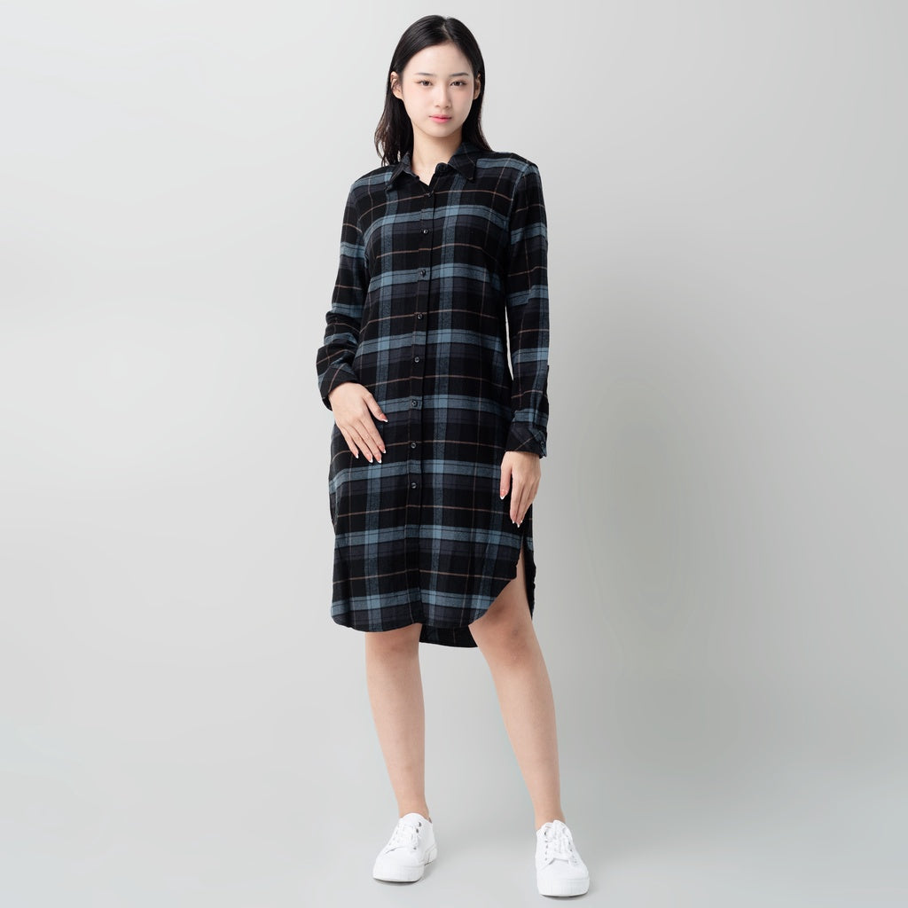 Benhill Kemeja Tunik Flannel Wanita Kotak Abu 1151-11635