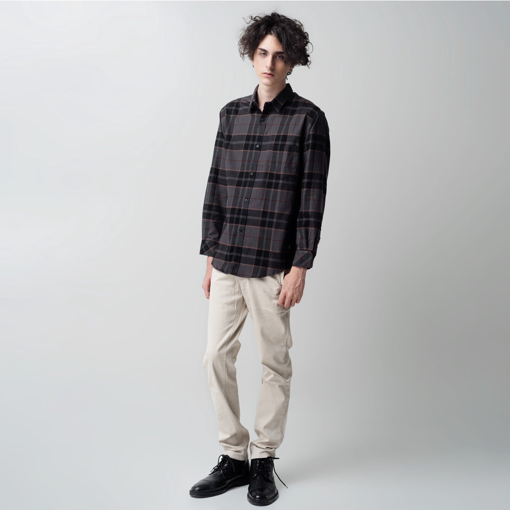 Benhill Kemeja Pria  Flanel Panjang  Kotak Abu  28180-11633