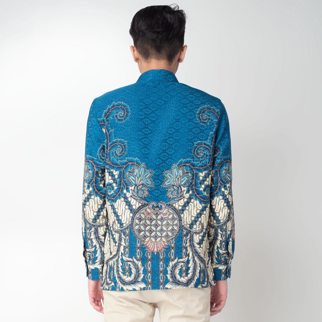 Benhill Kemeja Pria Batik Sutra Dobby 'BAIM WONG' Biru Motif 27925-363