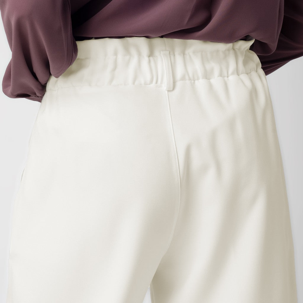 Benhill Celana " Eunji"  Bahan Wanita High Waist Jogger Pant Pinggang Karet  Off  White 220A-39175