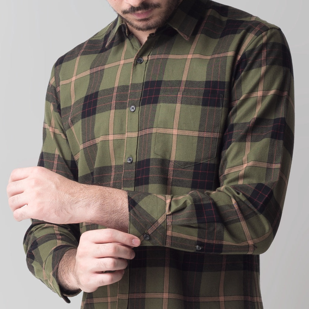 Benhill Kemeja Pria Flannel Lengan Panjang  Kotak Hijau 57-11733