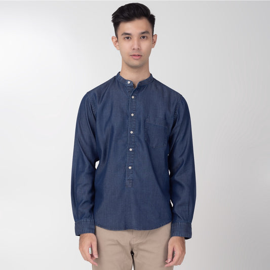 Benhill Kemeja Koko Pria Denim Lengan Panjang  Navy Blue  25-19309