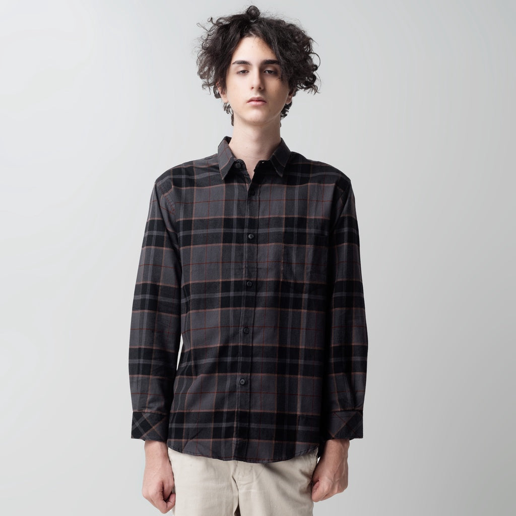 Benhill Kemeja Pria  Flanel Panjang  Kotak Abu  28180-11633