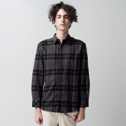 Benhill Kemeja Pria  Flanel Panjang  Kotak Abu  28180-11633