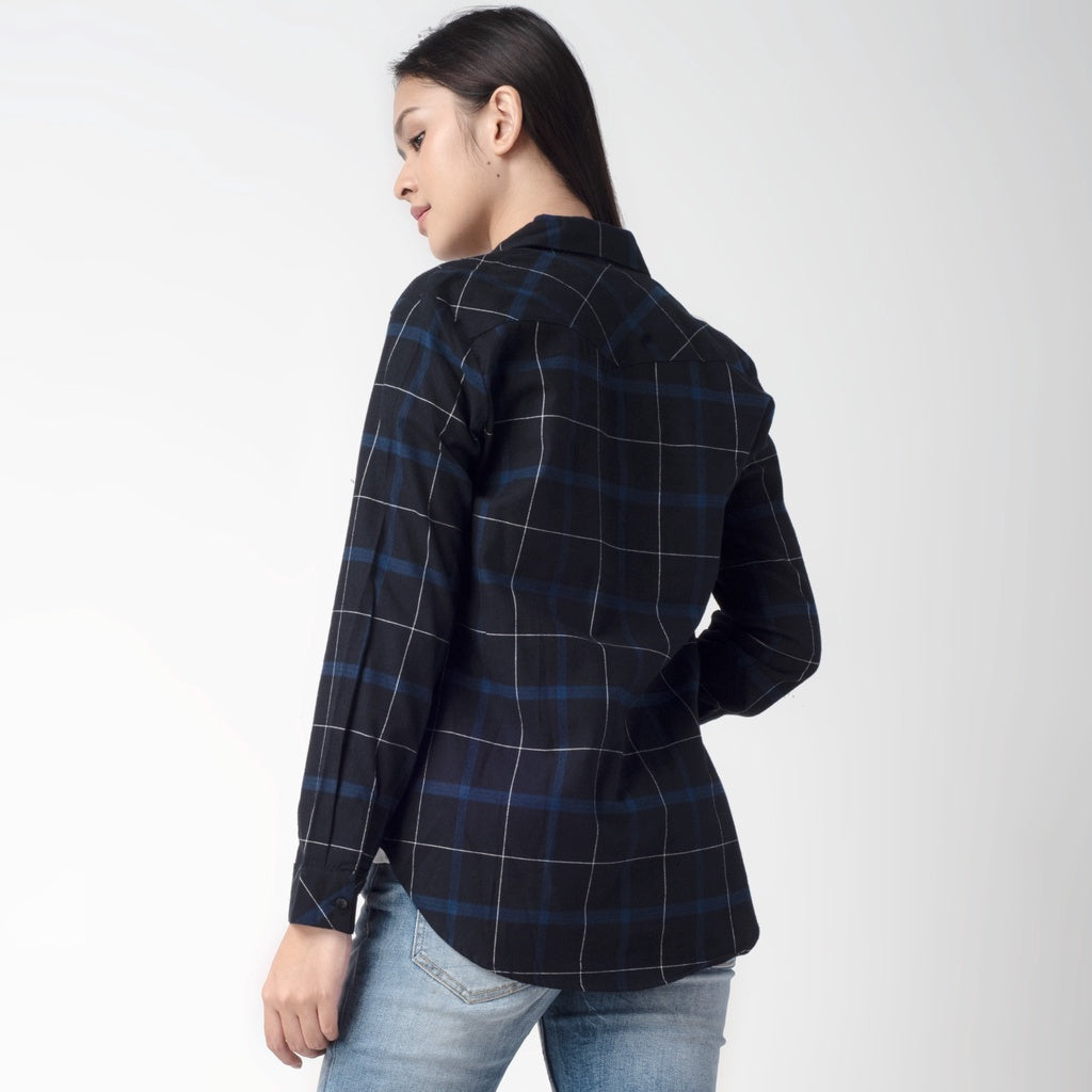 Benhill Kemeja Wanita Flannel  Lengan Panjang Kotak Biru 208-11362