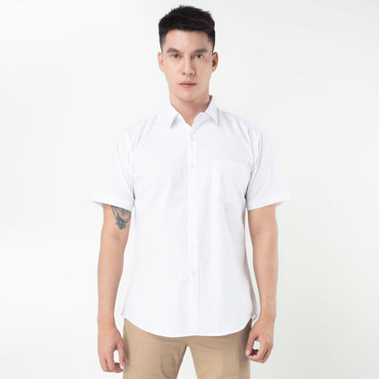 Benhill Kemeja Pria Basic Polos Lengan Pendek Katun Poplin Putih 47-16134
