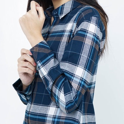 Benhill Kemeja Tunik Flannel Wanita Kotak  Biru 291-11335