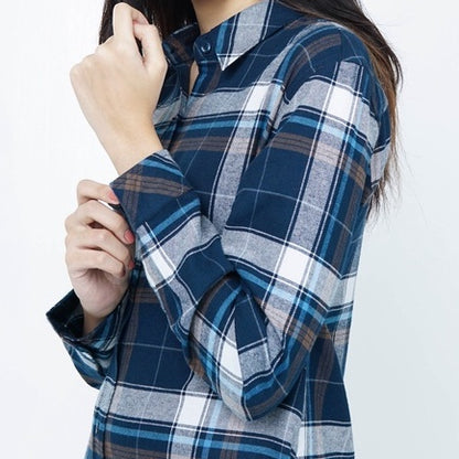 Benhill Kemeja Tunik Flannel Wanita Kotak  Biru 291-11335