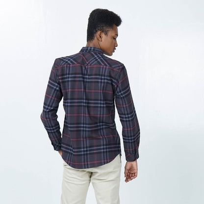 Benhill Kemeja Pria Flannel Lengan Panjang  Kotak Abu 43-11633