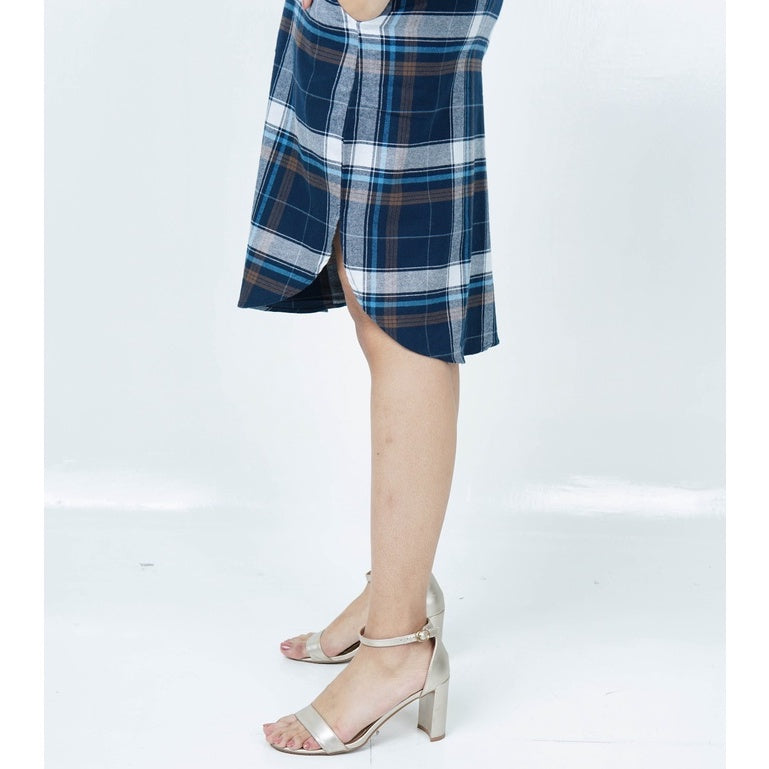 Benhill Kemeja Tunik Flannel Wanita Kotak  Biru 291-11335