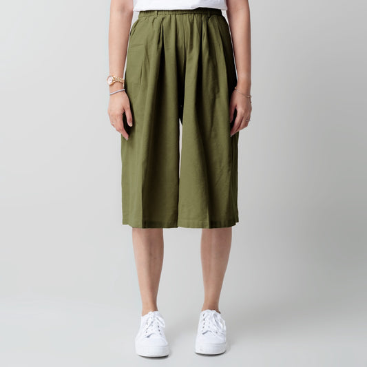 Benhill Celana Wanita Cullotes  Linen  Polos Pinggang Karet  Olive 894-16H95