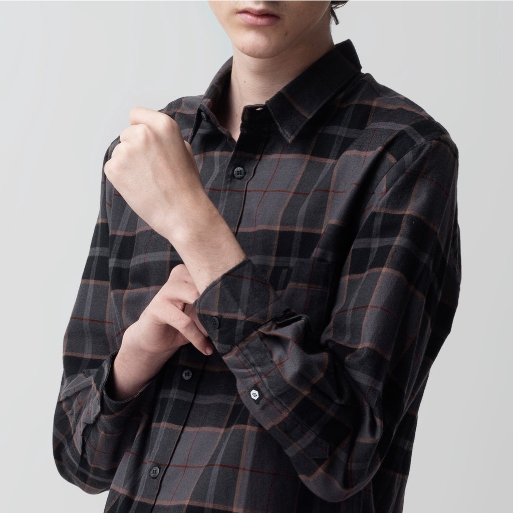 Benhill Kemeja Pria  Flanel Panjang  Kotak Abu  28180-11633