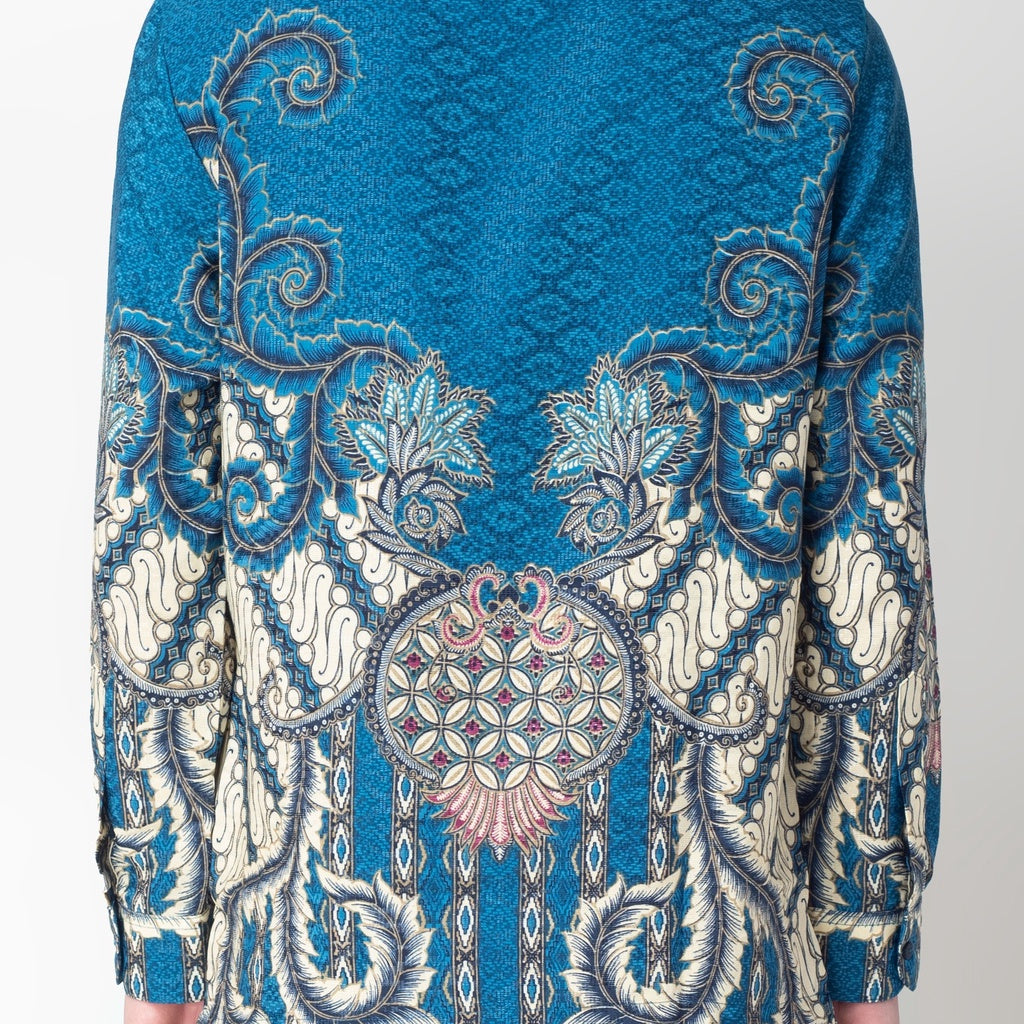 Benhill Kemeja Pria Batik Sutra Dobby 'BAIM WONG' Biru Motif 27925-363