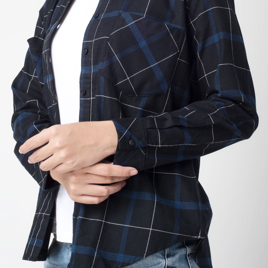 Benhill Kemeja Wanita Flannel  Lengan Panjang Kotak Biru 208-11362