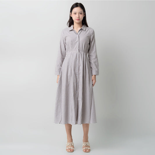 Benhill Gamis Wanita Flannel Lengan Panjang Kotak Abu 0742-11630