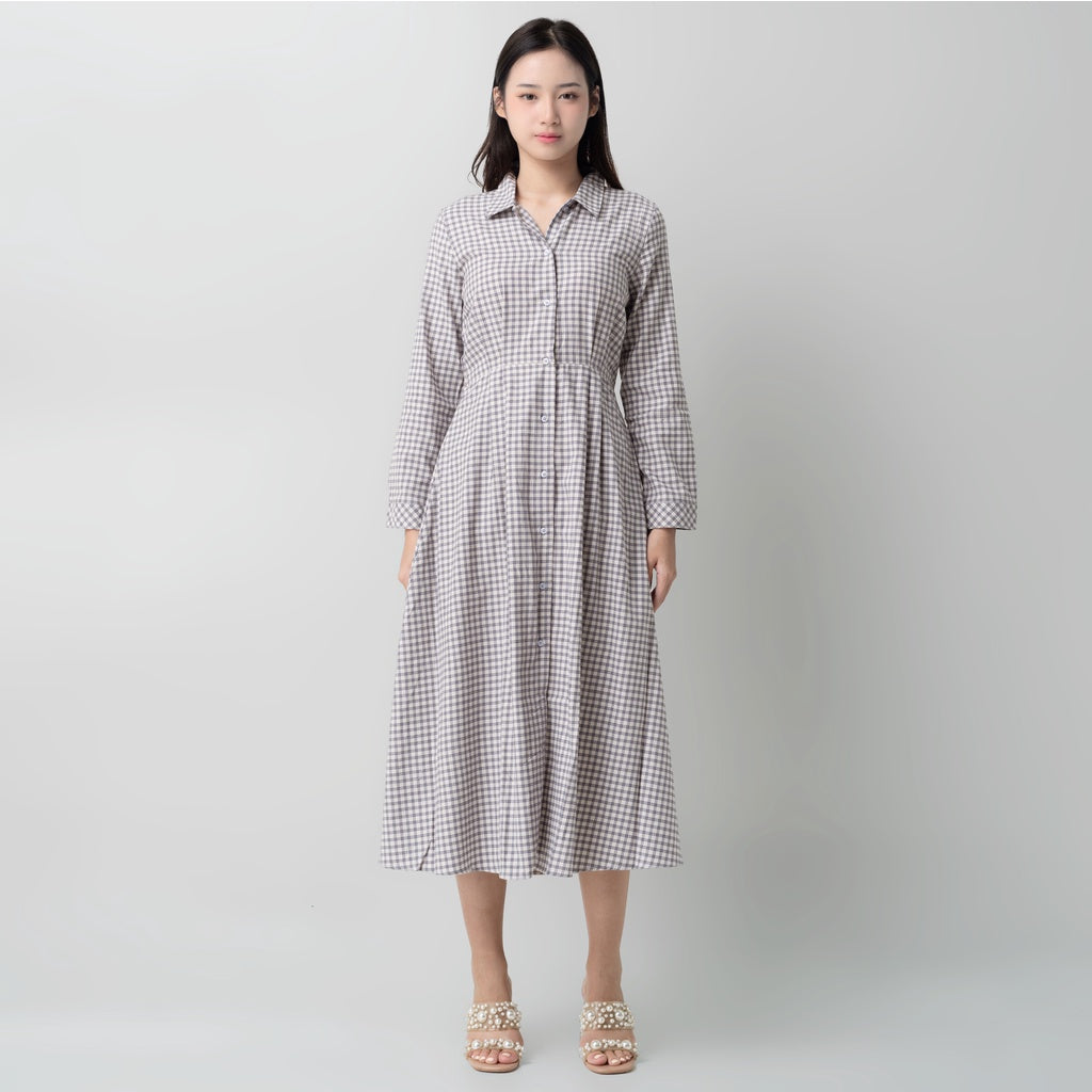Benhill Gamis Wanita Flannel Lengan Panjang Kotak Abu 0742-11630