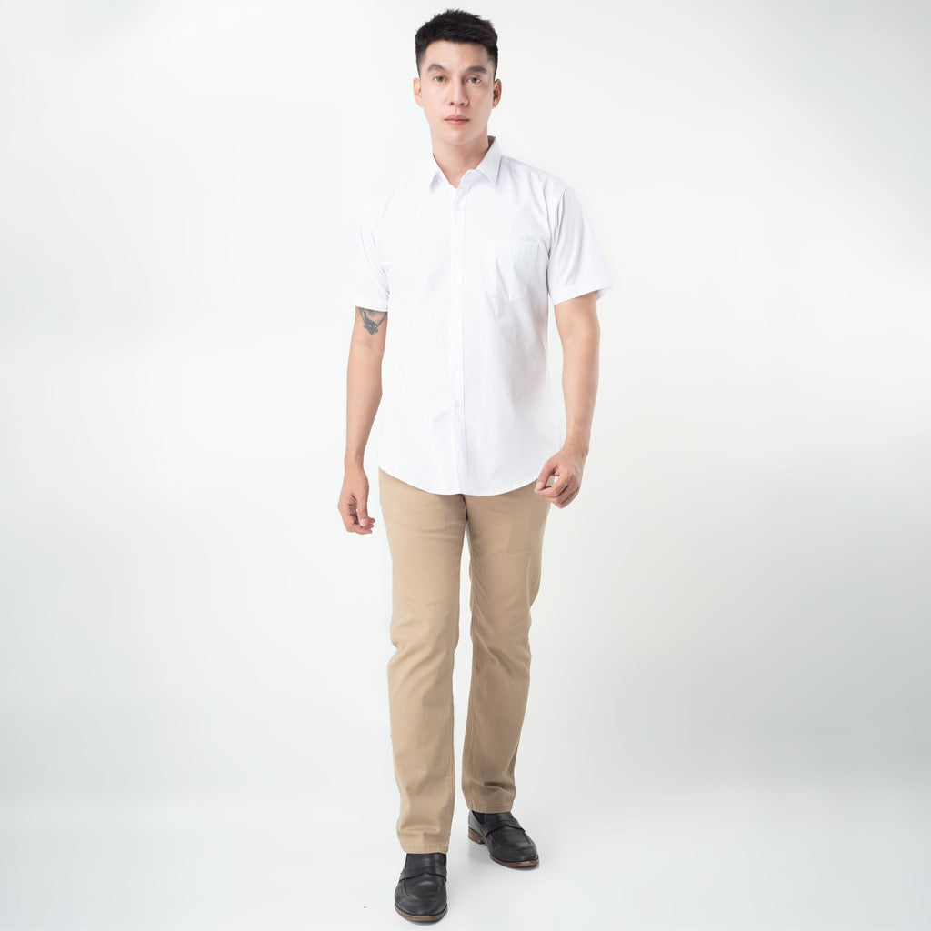 Benhill Kemeja Pria Basic Polos Lengan Pendek Katun Poplin Putih 47-16134
