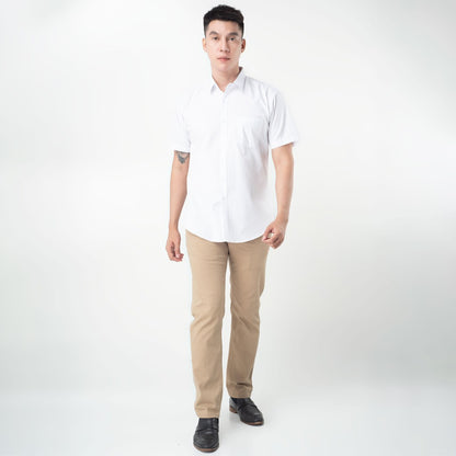 Benhill Kemeja Pria Basic Polos Lengan Pendek Katun Poplin Putih 47-16134
