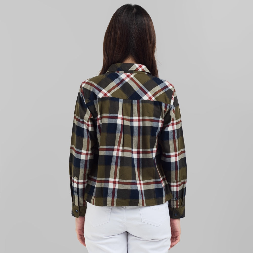 Benhill Kemeja Crop Top Wanita Flannel Lengan Panjang Kotak Hiaju 767-11784