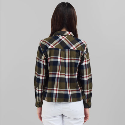 Benhill Kemeja Crop Top Wanita Flannel Lengan Panjang Kotak Hiaju 767-11784