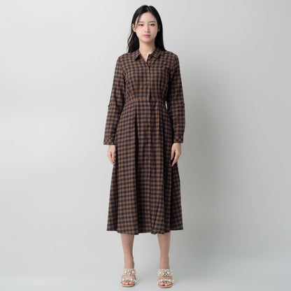Benhill Gamis Wanita Flannel Lengan Panjang Kotak Coklat 0741-11530