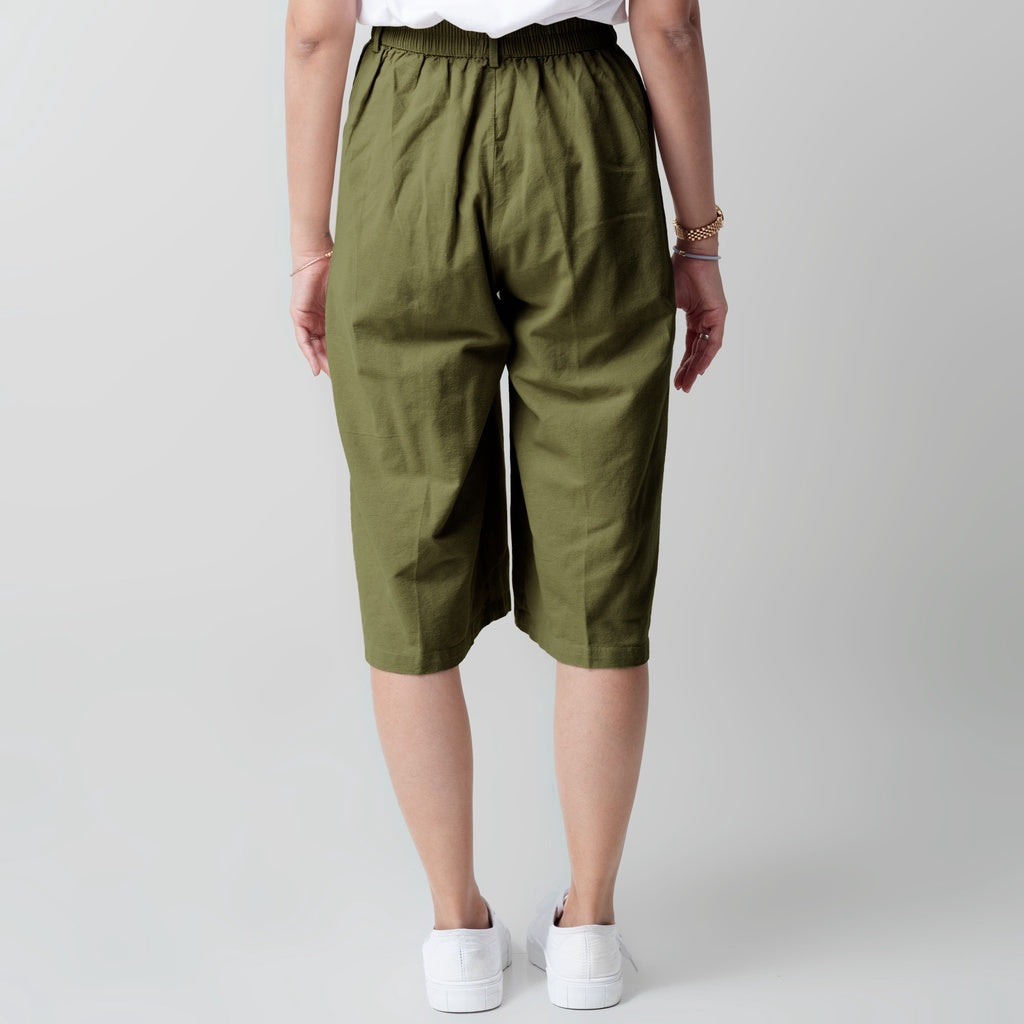 Benhill Celana Wanita Cullotes  Linen  Polos Pinggang Karet  Olive 894-16H95