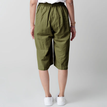 Benhill Celana Wanita Cullotes  Linen  Polos Pinggang Karet  Olive 894-16H95
