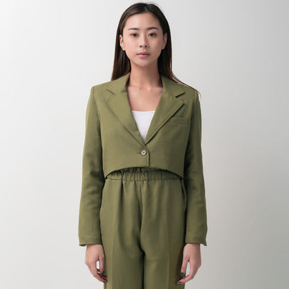 Benhill "Jia " Blazer Kerja / Outer Wanita Premium  Body Pendek Lengan Panjang Olive 802-39799