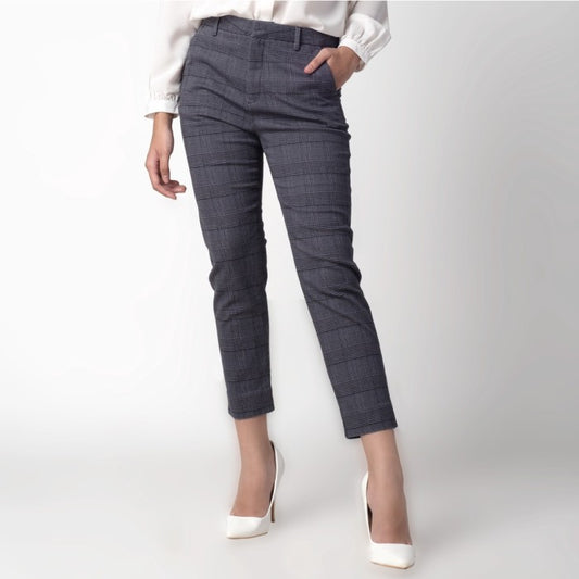 Celana Tartan Wanita Plaid Pants Grey 265-32682