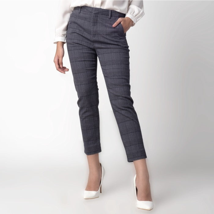 Celana Tartan Wanita Plaid Pants Grey 265-32682